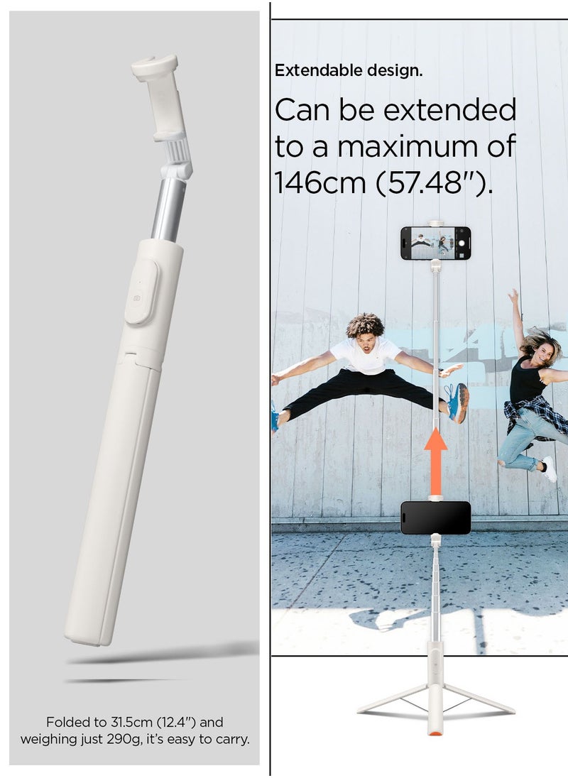 Spigen - Automatic Universal Selfie Stick Tripod 57" [Auto-Open] Phone Stand with Rechargeable Remote 360° Vertical & Horizontal Rotatable Stable Travel for iPhone Android and More - Dune Beige - Image 1