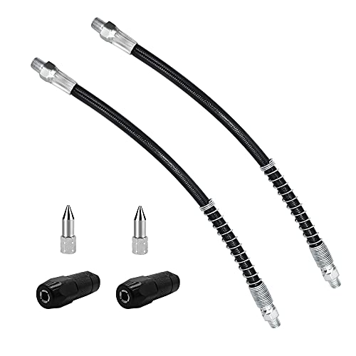 Neasyth 20in Grease Gun Hose 6Pcs Grease Gun Accessories Kit Includes 2pcs Flex Grease Hose Extension 2pcs 4Jaw Standard Grease Couplers and 2pcs Sharp Nozzles 18 NPT - Image 1
