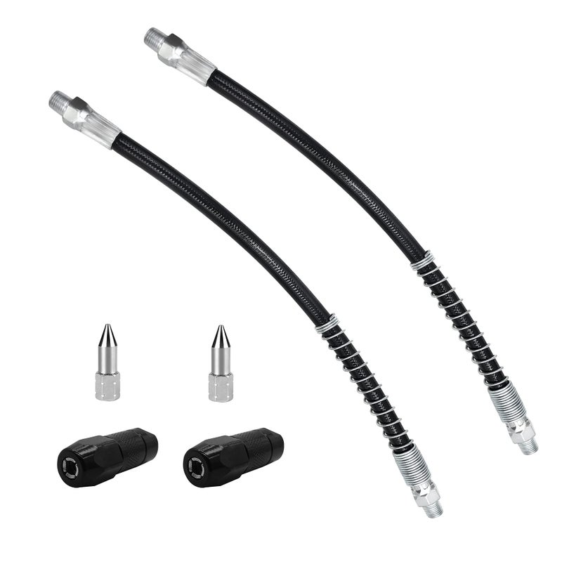 Neasyth 20in Grease Gun Hose 6Pcs Grease Gun Accessories Kit Includes 2pcs Flex Grease Hose Extension 2pcs 4Jaw Standard Grease Couplers and 2pcs Sharp Nozzles 18 NPT - Image 2