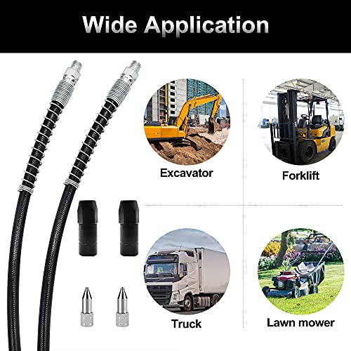 Neasyth 20in Grease Gun Hose 6Pcs Grease Gun Accessories Kit Includes 2pcs Flex Grease Hose Extension 2pcs 4Jaw Standard Grease Couplers and 2pcs Sharp Nozzles 18 NPT - Image 3