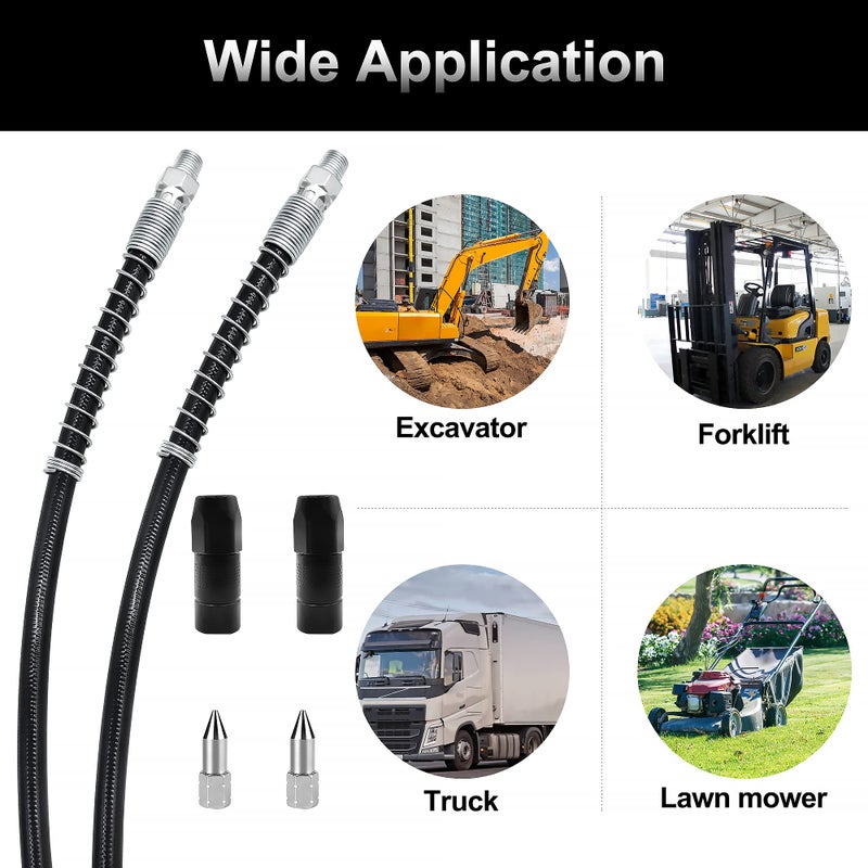 Neasyth 20in Grease Gun Hose 6Pcs Grease Gun Accessories Kit Includes 2pcs Flex Grease Hose Extension 2pcs 4Jaw Standard Grease Couplers and 2pcs Sharp Nozzles 18 NPT - Image 4