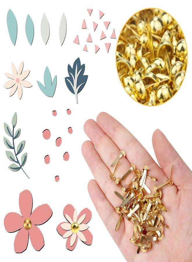ADULLPONY 600Pcs Gold Brads, Paper Fasteners, 8x17.5mm Mini Brads, Split Pins, Round Head Brass Fasteners for Paper Crafts Supplies - Image 5