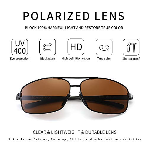 SUNGAIT Ultra Lightweight Rectangular Polarized Sunglasses Men UV400 Protection (Black Frame Brown Lens, 62) Metal Frame SGT458 HEKC - Image 2