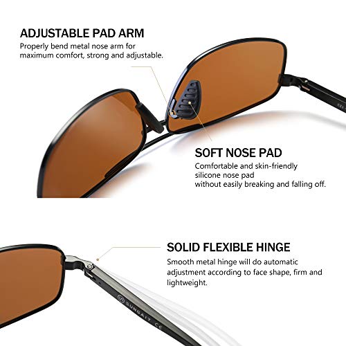 SUNGAIT Ultra Lightweight Rectangular Polarized Sunglasses Men UV400 Protection (Black Frame Brown Lens, 62) Metal Frame SGT458 HEKC - Image 4