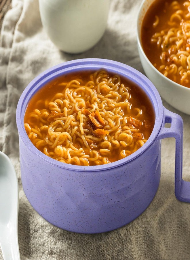 روموا مجموعة روموا المكونة من 4 قطع لطهي النودلز سريعة التحضير في الميكروويف، وعاء نودلز سعة 33 أونصة مع غطاء ومقبض، وعاء نودلز للميكروويف مع شوك وملاعق وعيدان طعام للمطبخ المنزلي (وردي، أزرق) - Image 5