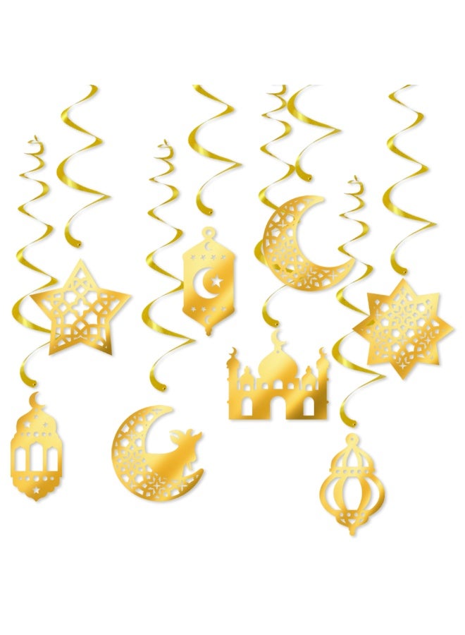 Balloon World Eid Decorations for Home,Ramadan Mubarak Banner Shining Gold Star Moon Lantern Streamer Ramadan Hanging Wall Decorations for Islam Festival Party Supplies（1 Ramadan Mubarak banner and 8 star moon garland） - Image 2