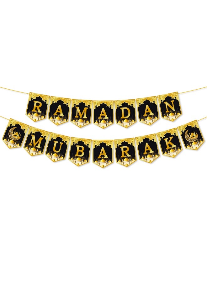 Balloon World Eid Decorations for Home,Ramadan Mubarak Banner Shining Gold Star Moon Lantern Streamer Ramadan Hanging Wall Decorations for Islam Festival Party Supplies（1 Ramadan Mubarak banner and 8 star moon garland） - Image 4