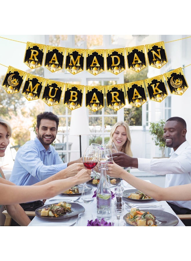 Balloon World Eid Decorations for Home,Ramadan Mubarak Banner Shining Gold Star Moon Lantern Streamer Ramadan Hanging Wall Decorations for Islam Festival Party Supplies（1 Ramadan Mubarak banner and 8 star moon garland） - Image 5