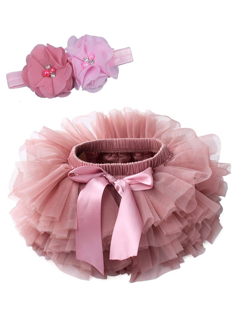 Tutu.kk Toddle Tutu Skirt for Baby Girl with Diaper Cover, Soft Baby Tutu Dress with Flower Headband 3-6months Bean Sand - Image 1