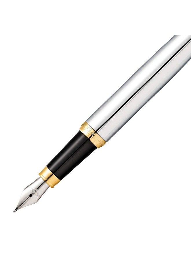 شيفر قلم حبر سائل Sheaffer 9422 VFM مطلي بالكروم المصقول مع حواف مطلية بالذهب | سن متوسط | قلم ممتاز فضي  - Image 4