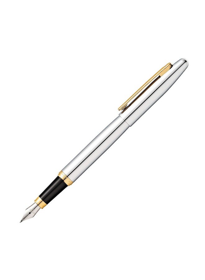 شيفر قلم حبر سائل Sheaffer 9422 VFM مطلي بالكروم المصقول مع حواف مطلية بالذهب | سن متوسط | قلم ممتاز فضي  - Image 1
