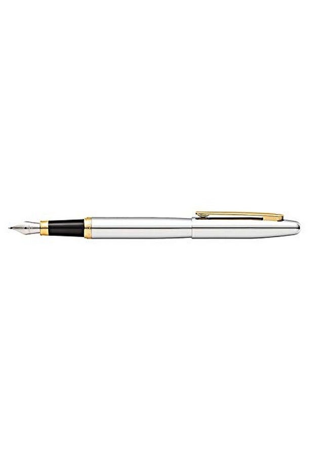 شيفر قلم حبر سائل Sheaffer 9422 VFM مطلي بالكروم المصقول مع حواف مطلية بالذهب | سن متوسط | قلم ممتاز فضي  - Image 2