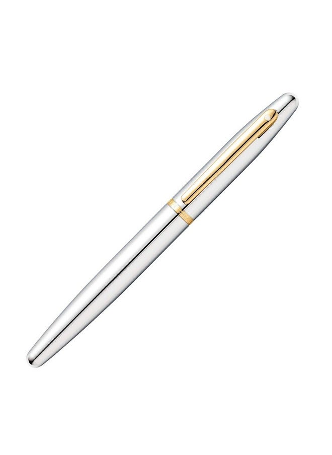شيفر قلم حبر سائل Sheaffer 9422 VFM مطلي بالكروم المصقول مع حواف مطلية بالذهب | سن متوسط | قلم ممتاز فضي  - Image 3