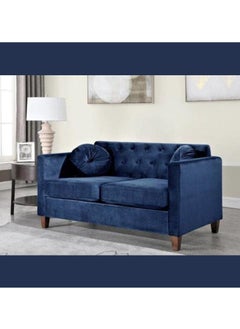 Wooden Twist Wooden Twist Velvet Square Arm Loveseat 2-Seater Sofa ( Blue )  - Image 1