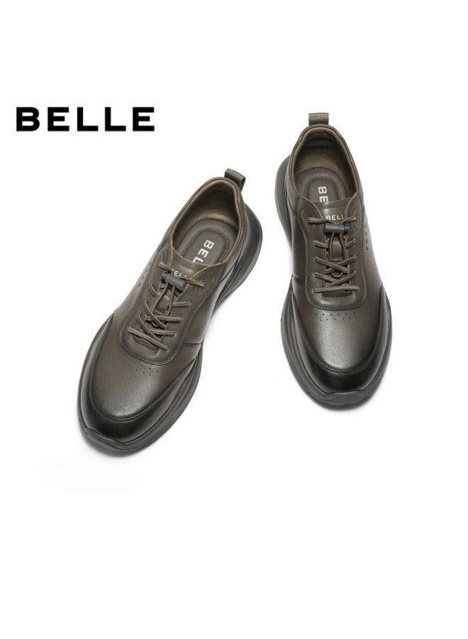 Belle Lightweight Thick-soled Casual Shoes For Men, Mall Edition, Cowhide Business Sports Shoes 8gz01bm4, Gray With Fleece Lining, Size 41 - Image 2