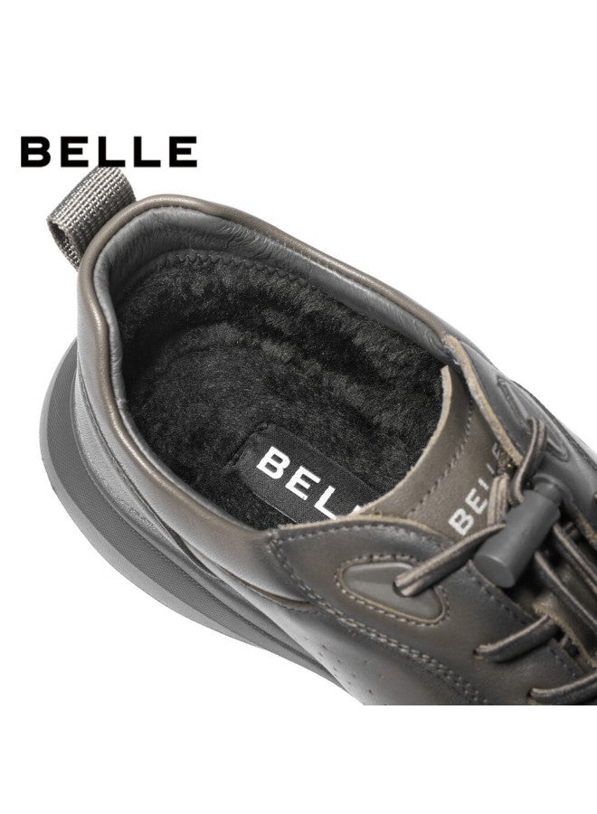 Belle Lightweight Thick-soled Casual Shoes For Men, Mall Edition, Cowhide Business Sports Shoes 8gz01bm4, Gray With Fleece Lining, Size 41 - Image 5