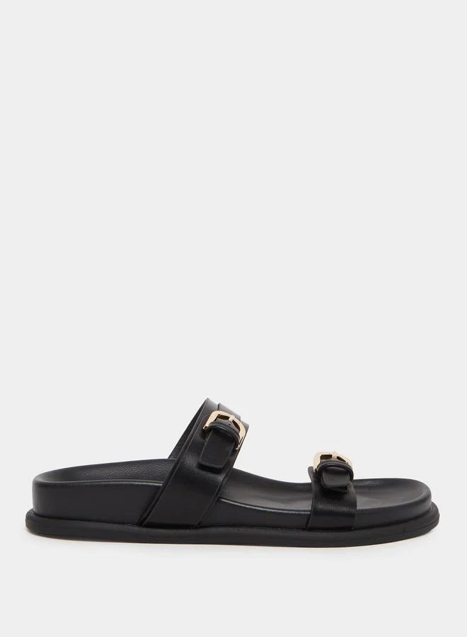 ستايلي Styli Double Band Buckle Detail Slip-On Sandals