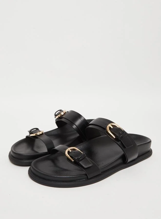 ستايلي Styli Double Band Buckle Detail Slip-On Sandals
