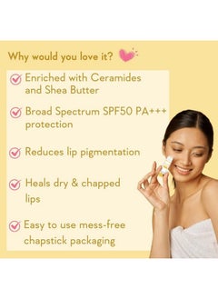 WishCare Ceramide Lip Balm With Spf50 Pa+++ Kojic Acid & Niacinamide For Lip Lightening & Protection 5Gm  - Image 3