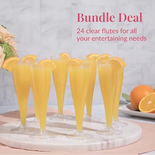 Prestee Set of 24 Clear Plastic Champagne Flutes - 4.5 oz Capacity Shatterproof Disposable Glasses - Suitable for Weddings, Cocktail Parties, and Outdoor Celebrations - Image 4