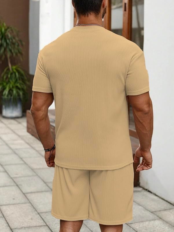 SMOWKLY Men's Premium Hosiery Cotton Blend Pyjama Set || Stylish Round Neck T-Shirt and Shorts || Casual Night Suit Wear Set for Man (1524_CRM_XL) - Image 4