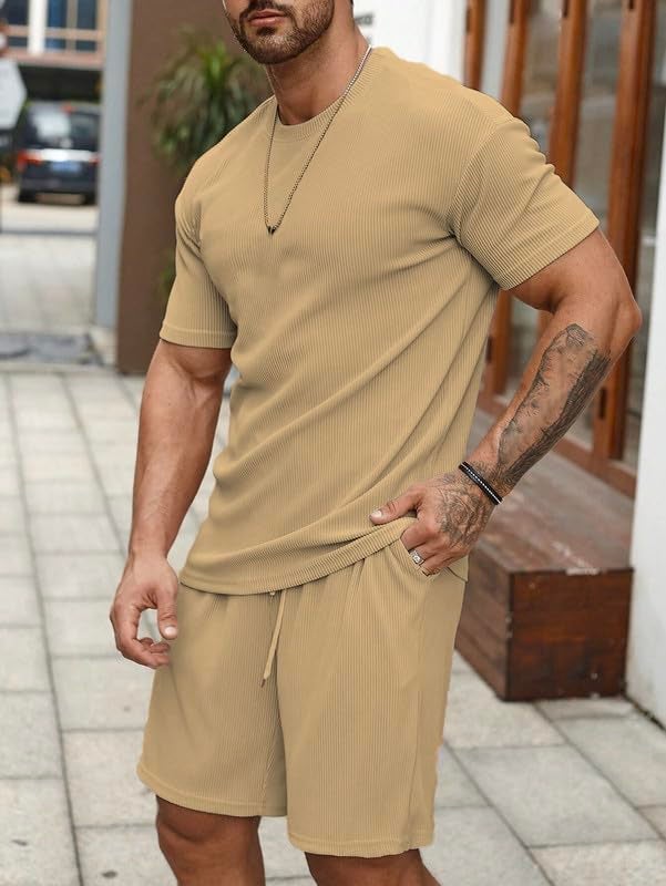 SMOWKLY Men's Premium Hosiery Cotton Blend Pyjama Set || Stylish Round Neck T-Shirt and Shorts || Casual Night Suit Wear Set for Man (1524_CRM_XL) - Image 3