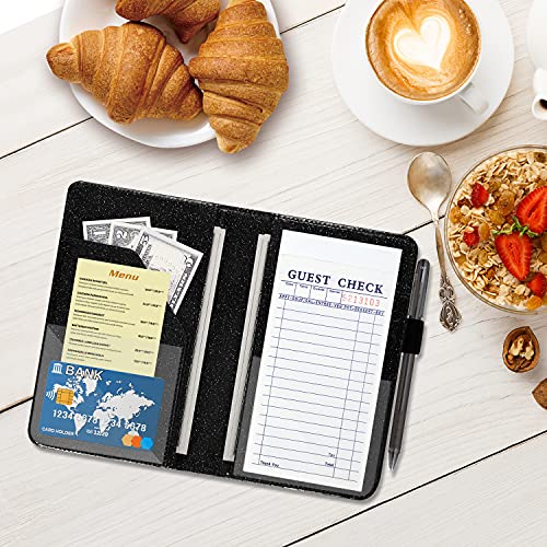 ACdream Server Books for Waitress, Guest Book Note Pad, Cute Pocket Leather Money Organizer Wallet, Cash Check Bill Receipt Holder Presenter, Waiter Accessories Fit Server Apron, Glitter Black - Image 5