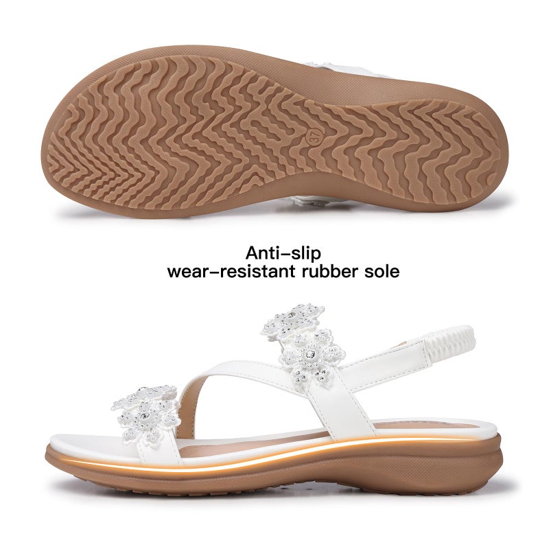 TEMOFON Sandals for Women Flat Dressy Summer Open Toe Sandals Woman Comfortable Walking Casual Beach Shoes White Size 8.5 - Image 5
