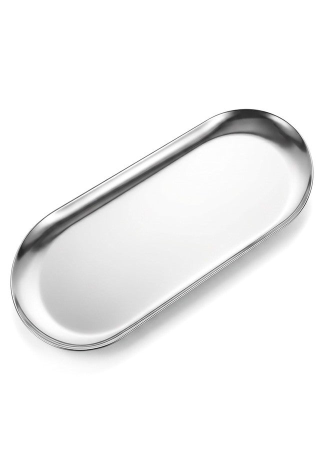 Psiriol 12inch Large Oval Vanity Tray, Silver Decorative Tray, Stainless Steel Jewelry Tray, Bathroom Tray, Cosmetics Organizer for Serving Trays Towel Storage Dish Plate Tea Fruit Trays Jewelry Plate - Image 1