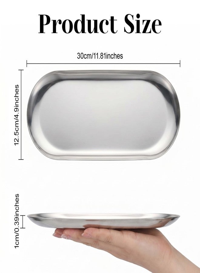 Psiriol 12inch Large Oval Vanity Tray, Silver Decorative Tray, Stainless Steel Jewelry Tray, Bathroom Tray, Cosmetics Organizer for Serving Trays Towel Storage Dish Plate Tea Fruit Trays Jewelry Plate - Image 2