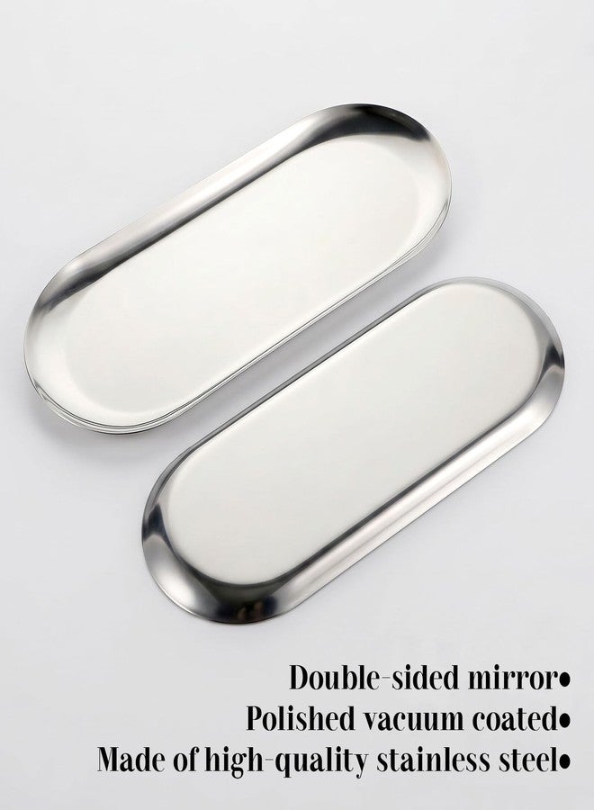 Psiriol 12inch Large Oval Vanity Tray, Silver Decorative Tray, Stainless Steel Jewelry Tray, Bathroom Tray, Cosmetics Organizer for Serving Trays Towel Storage Dish Plate Tea Fruit Trays Jewelry Plate - Image 3