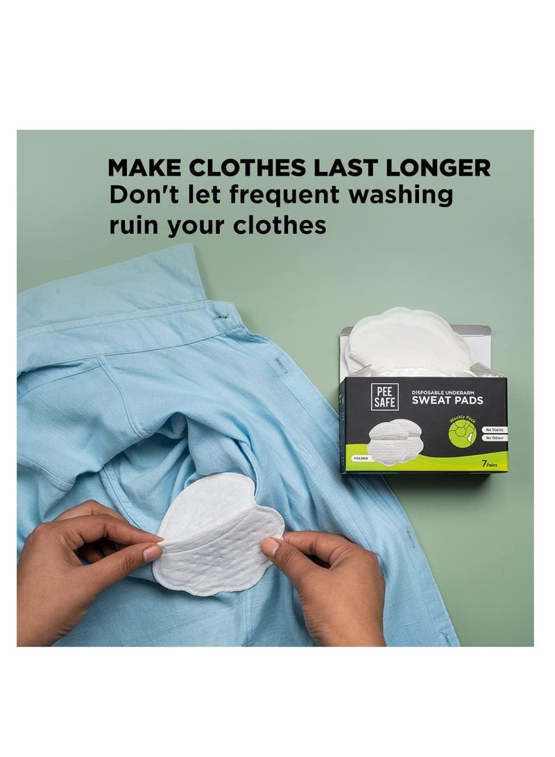 Pee Safe Sweat Pads For Underarms Women & Men (7 Pairs) 14 Pads | Folded | Prevents Stains | Absorbs Sweat & Unpleasant Odour | Breathable And Deodorizing | Self Adhesive Glue - Image 3