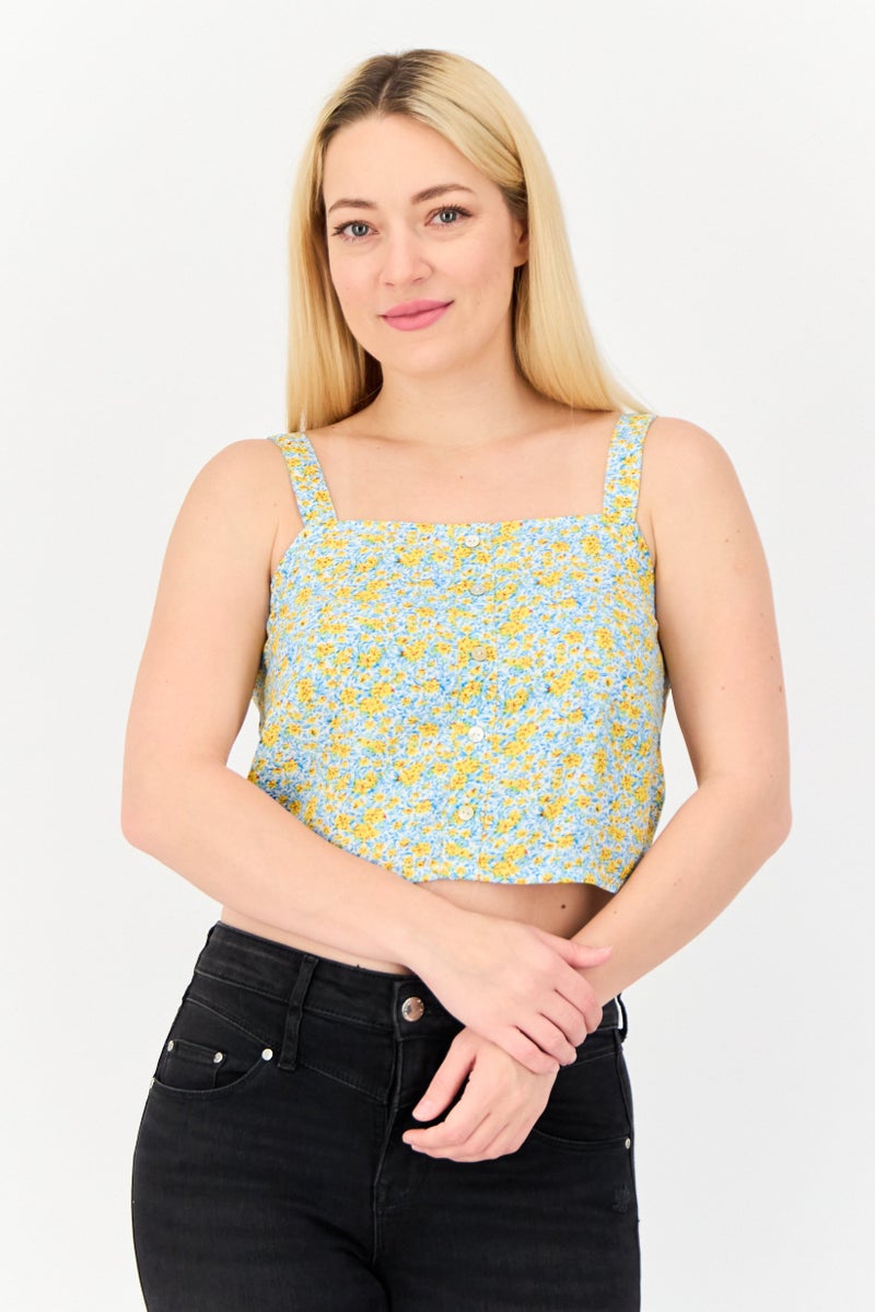 ONLY Women Square Neck Sleeveless Floral Print Tank Top, Multicolor  - Image 1