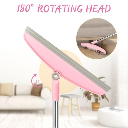 OOOFLOWER Multifunction Silicone Broom, 54 Inch Adjustable Long Handle Rubber Broom Sweeper for Floor Bathroom Kitchen Shower Pet Hair Glass(Gray Pink) - Image 4