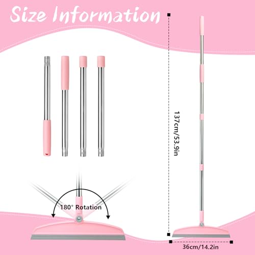 OOOFLOWER Multifunction Silicone Broom, 54 Inch Adjustable Long Handle Rubber Broom Sweeper for Floor Bathroom Kitchen Shower Pet Hair Glass(Gray Pink) - Image 2
