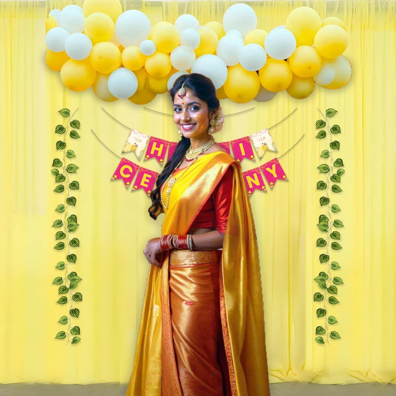 1iAM باقة ديكور هالدي 1iAM مكونة من 49 قطعة - لافتة واحدة لاحتفال الهالدي، 40 بالون، 2 شبكة صفراء، 2 ورقة زيبرا، 2 خطاف، 1 شريط و 1 قوس | عناصر ديكور ما قبل الزفاف للزواج - Image 3