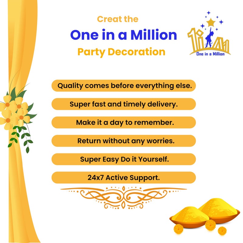 1iAM باقة ديكور هالدي 1iAM مكونة من 49 قطعة - لافتة واحدة لاحتفال الهالدي، 40 بالون، 2 شبكة صفراء، 2 ورقة زيبرا، 2 خطاف، 1 شريط و 1 قوس | عناصر ديكور ما قبل الزفاف للزواج - Image 4