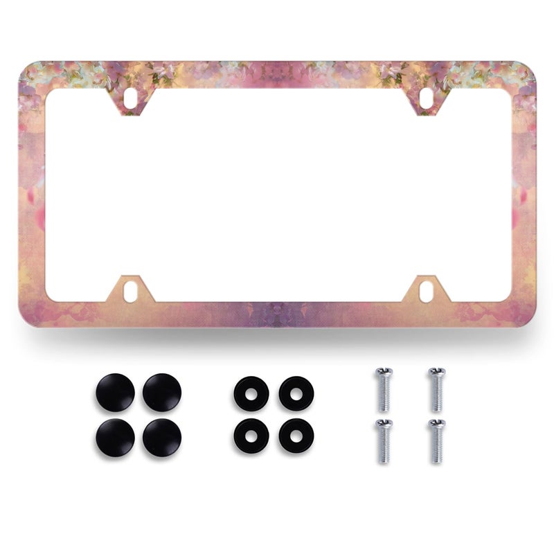 MUAWUOIK Watercolor Pink Cherry Blossom License Plate Frame Beautiful Floral Flowers License Plate Stainless Steel Accessory Colorful License Plate Personalise Decoration with Screws 123 x 63 Women - Image 3