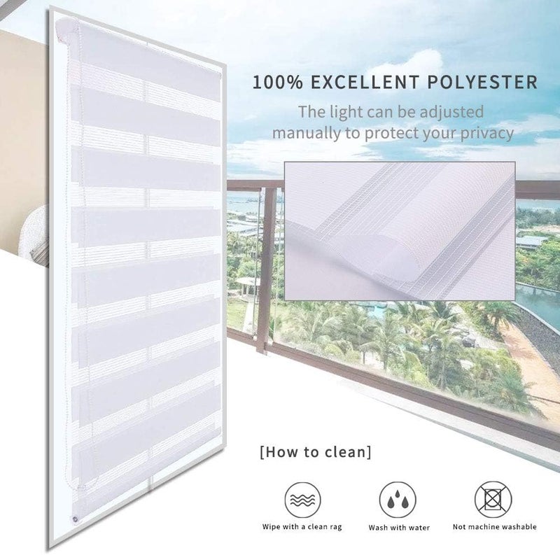 SMONTER Easy Fix Zebra Roller Blind,Day and Night Blinds Curtains with Install Accessories (70CMx150CM-2PACK, WHITE) - Image 2