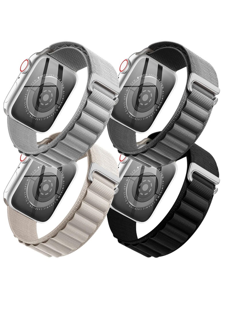 BORTONY - Apple Watch Band 42mm 44mm 45mm 49mm 4 Pack Alpine Loop Nylon Band Women Men with Adjustable Metal G-Hook Strap for iWatch Ultra Series SE 8/7/6/5/4/3/2/1 - Image 1