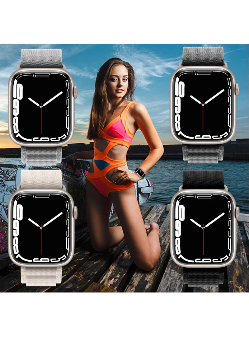 BORTONY - Apple Watch Band 42mm 44mm 45mm 49mm 4 Pack Alpine Loop Nylon Band Women Men with Adjustable Metal G-Hook Strap for iWatch Ultra Series SE 8/7/6/5/4/3/2/1 - Image 1