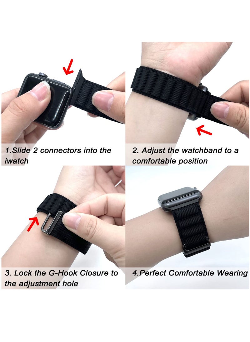 BORTONY - Apple Watch Band 42mm 44mm 45mm 49mm 4 Pack Alpine Loop Nylon Band Women Men with Adjustable Metal G-Hook Strap for iWatch Ultra Series SE 8/7/6/5/4/3/2/1 - Image 1