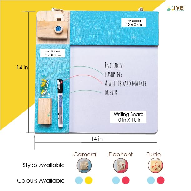 IVEI Wood Combination Board with Pin Board & Whiteboard Best Gift for Home, Office, School | Office Wall Accessories | Utility Boards (Camera - Blue) - Image 3