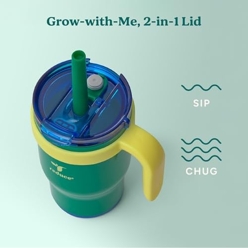 REDUCE 14 Oz Coldee Kids Tumbler with Lid and Straw - Coldee Insulated Travel Mug - Spill-Proof, Sweatproof Stainless Steel, BPA-Free - Includes Handle, Reusable Silicone Straw - Camp Green - Image 5