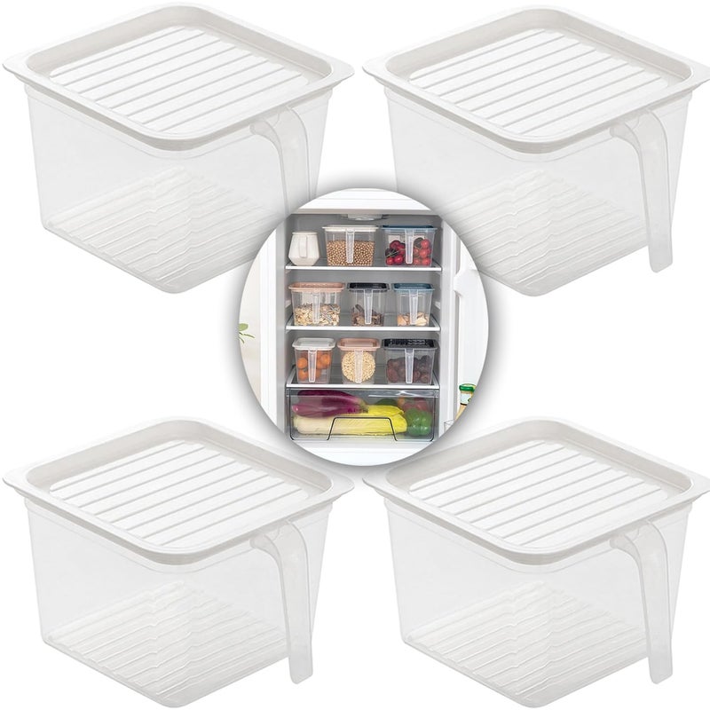 بريميفي 4 عبوات صندوق تخزين صغير مع غطاء بلاستيكي صناديق تخزين قابلة للتكديس للثلاجة منظم مطبخ حارس صناديق حاوية تخزين الطعام