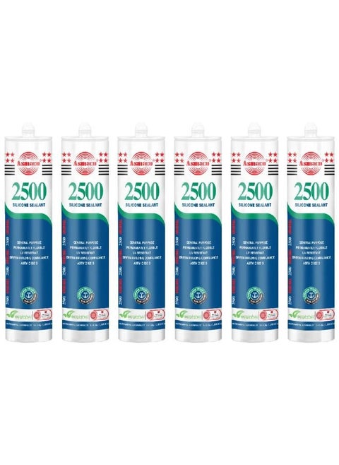 Asmaco 2500 Silicone Sealant - Clear - 280 Ml - Set of 06