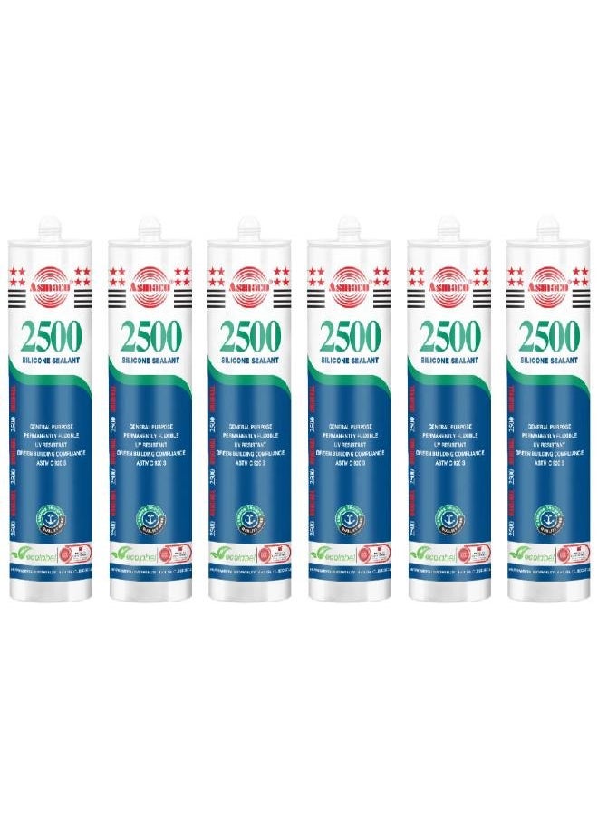 Asmaco Asmaco 2500 Silicone Sealant - Clear - 280 Ml - Set of 06 