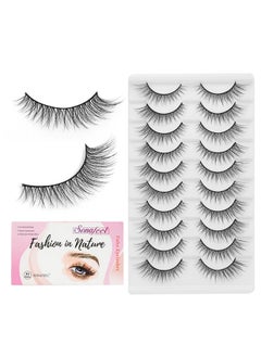 SONAFEEL Fake Lashes Natural Eyelashes Wispy Strip Lashes 13Mm 10Pairs Short Natural Cat Eye Faux Mink False Eyelashes  - Image 1