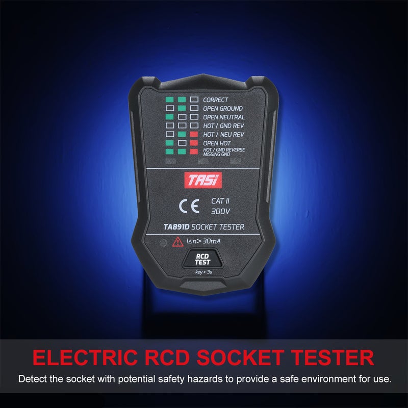 مُفحص مقابس RCD الكهربائية TASI - كاشف دائع متعدد الوظائف - مُفحص تسرب للأسلاك الأرضية والصفرية والحية - موصل بريطاني - Image 3