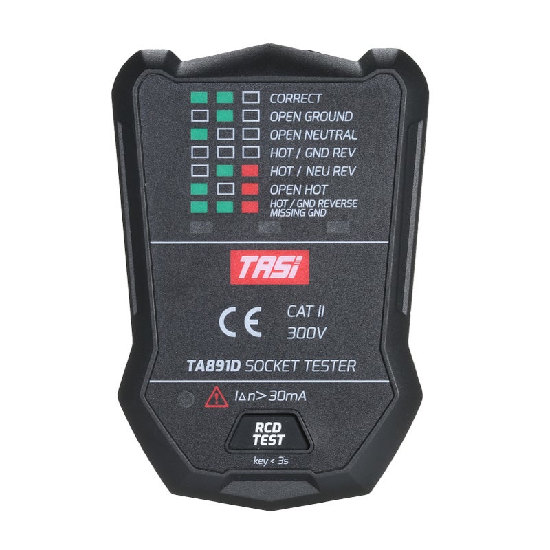مُفحص مقابس RCD الكهربائية TASI - كاشف دائع متعدد الوظائف - مُفحص تسرب للأسلاك الأرضية والصفرية والحية - موصل بريطاني - Image 1
